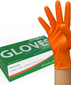 Diamond-Textured Orange Nitrile Gloves - 8mil, Latex-Free