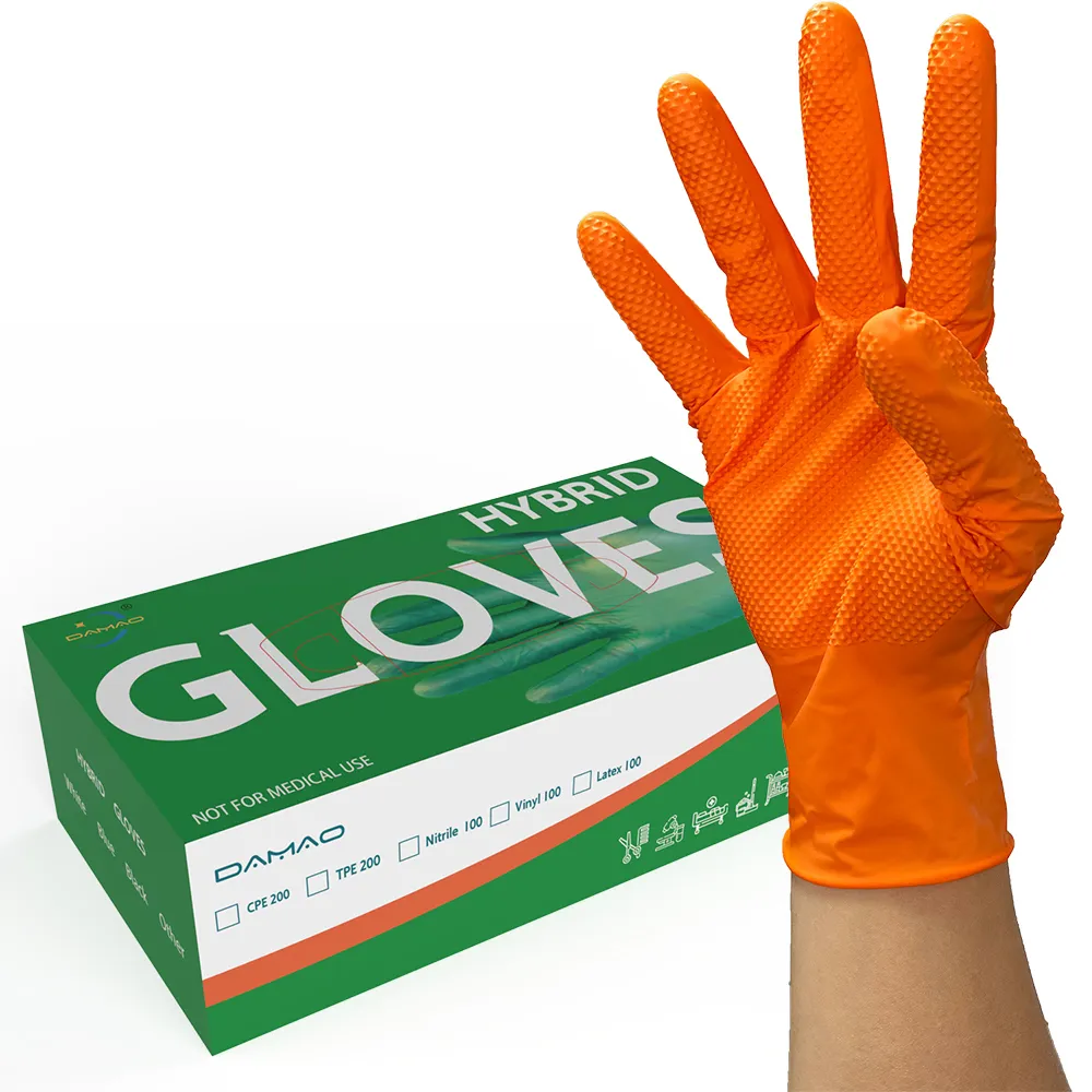 Diamond-Textured Orange Nitrile Gloves - 8mil, Latex-Free