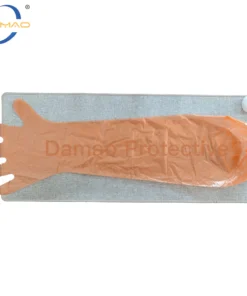 Disposable Orange Veterinary Gloves with Rubber Bands