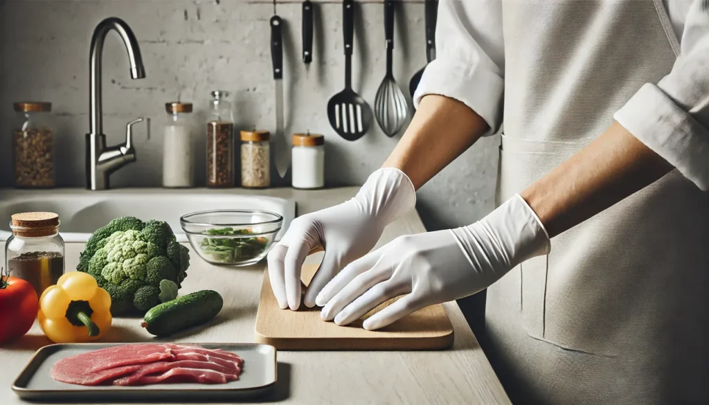 Chef preparing fresh ingredients in kitchen.