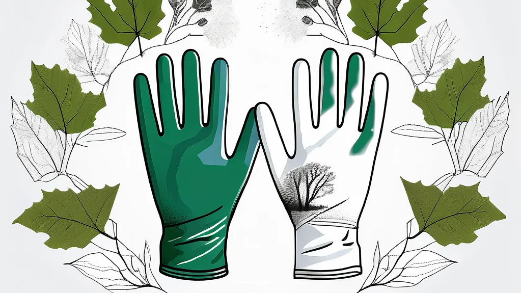 Illustration of gardening gloves with leaves.