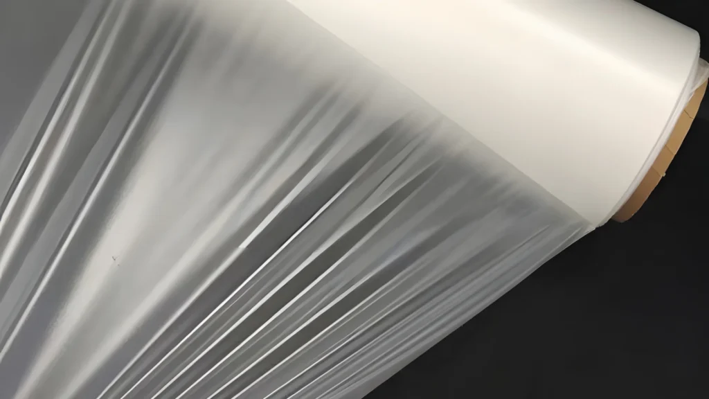 Close-up of clear plastic film roll