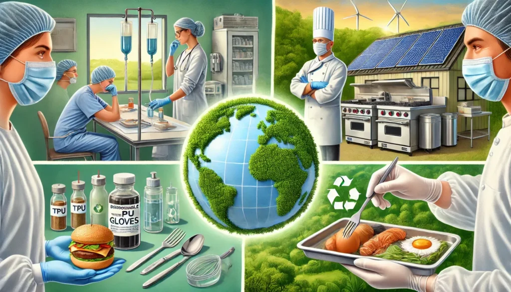Sustainable healthcare, chefs, food research, and recycling.